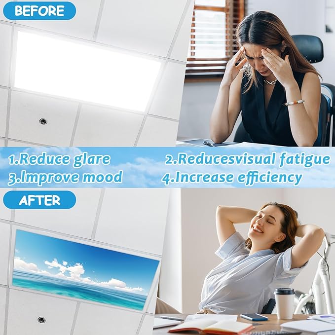 8 Pcs Fluorescent Light Covers with 80 Magnets Decorative for Classroom Ceiling Lights 4 x 2 Feet Magnetic Light Covers Filter Easy Install for Office Hospitals & Home Drop Ceiling Supplies (Sea)