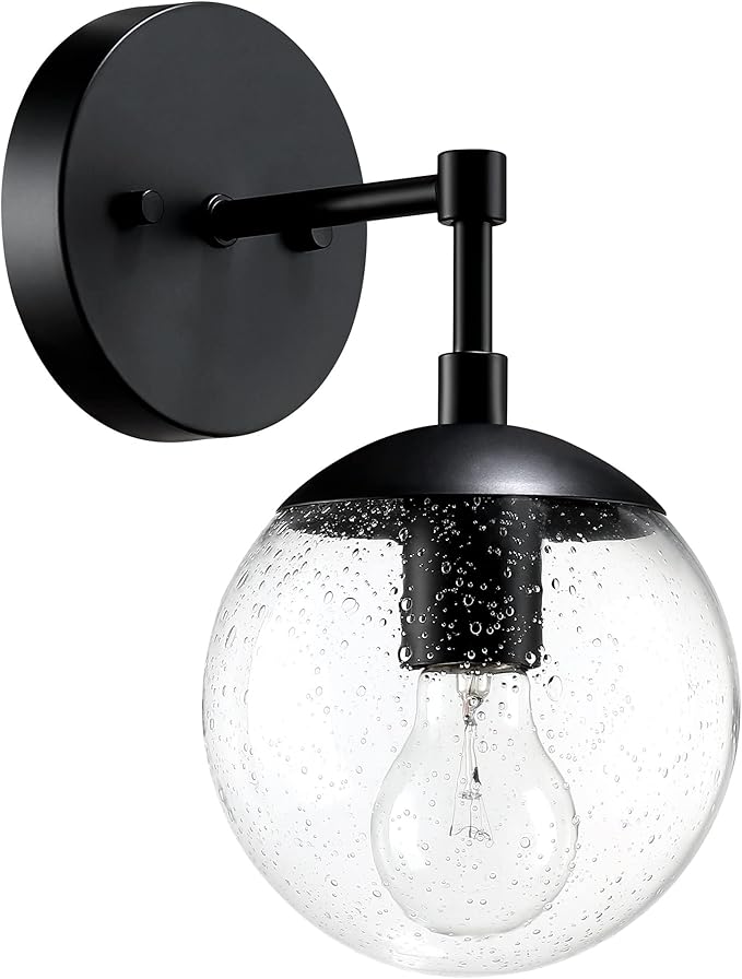Design House Gracelyn 1-Light Dimmable Wall Sconce, Clear Seedy Glass Globe, Matte Black, 588871-BLK