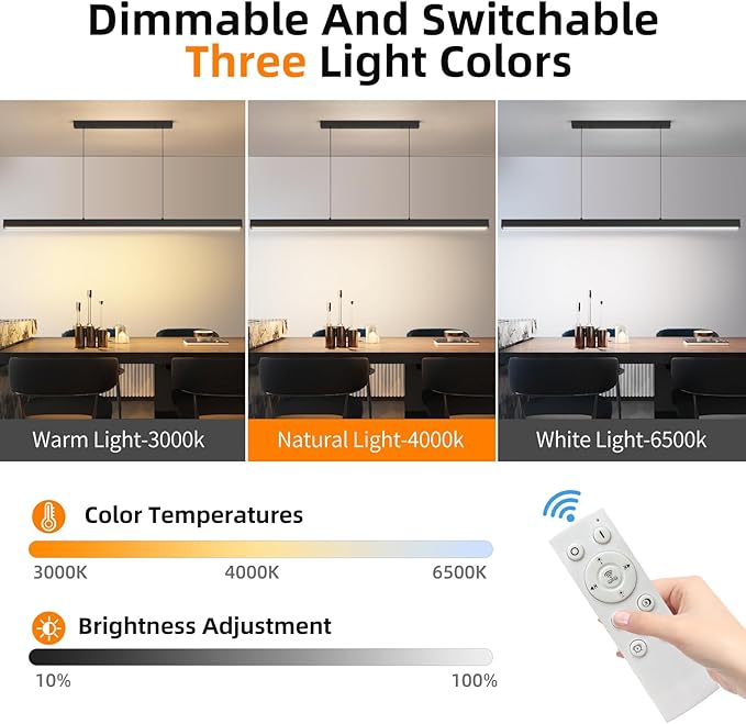 Modern LED Linear Pendant Light, 70IN Ceiling Chandlier Light Fixtures Hanging with Remote Control 3000k-6500K Adjustable Color Temperature Island Light for Dining Room, Kitchen