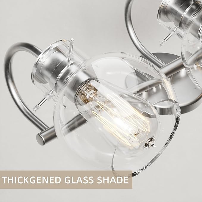 4-Light Bathroom Light Fixtures, Brushed Nickel Vanity Light, Farmhouse Wall Lights with Clear Glass Shade, Bathroom Wall Lamp for Mirror Kitchen Bedroom Hallway Living Room Hallway Cabinet