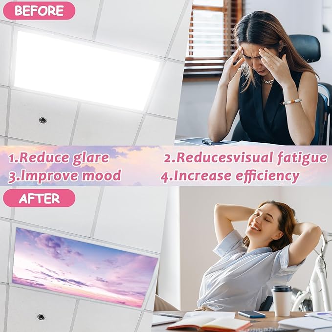 8 Pack Fluorescent Light Covers with 80 Magnets Decorative for Classroom Ceiling Light 4 x 2 Feet Magnetic Light Covers Filter Easy Install for Office School Hospitals Drop Ceiling Supplies(Sunset)