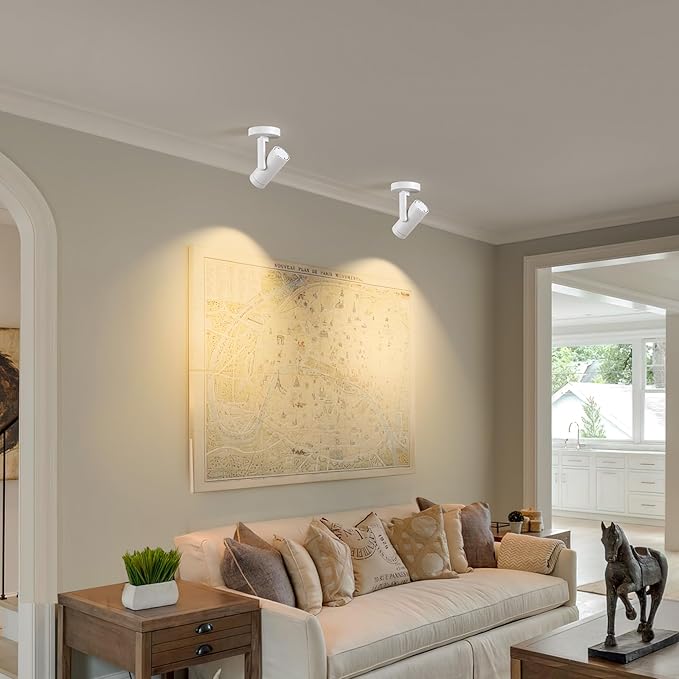 12W LED Dimmable Zoomable Ceiling Spotlight Indoor – Adjustable Surface Mount Accent Light for Corridor, Living Room, Plants & Artwork | Warm White 3000K CRI 97, Flicker-Free, White 2 Packs