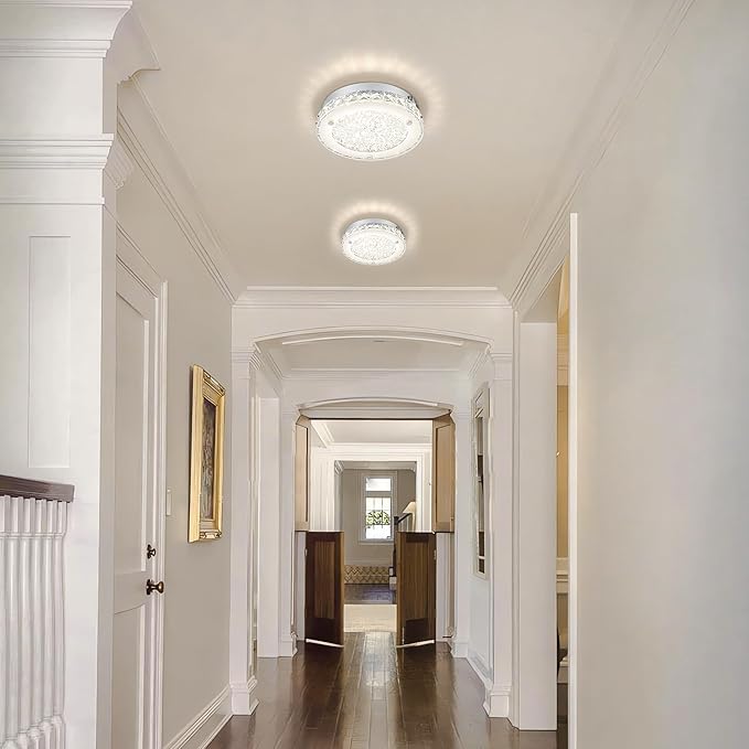 Modern Crystal Flush Mount Ceiling Light 4000K LED Flush Mount Crystal Ceiling Light Dimmable Small Chandelier for Closet Bathroom Staircase Dining Room Laundry Kitchen Foyer Hallway 8.3"