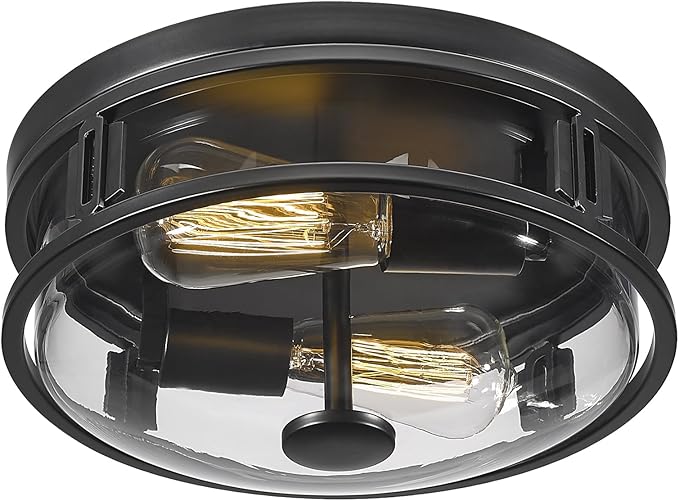 Flush Mount Ceiling Light with Clear Glass Shade, 2-Light Indoor Outdoor Farmhouse Lighting Flush Mount Lights for Kitchen Bedroom Porch Living Dining Room