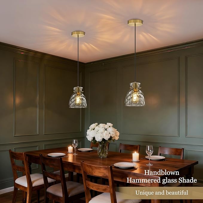 5.9” Mini Black Gold Pendant Lights Kitchen Island Lighting, Single Brass Hammered Glass Pendant Light Fixtures, Adjustable Modern Hanging Lights Kitchen Pendant Lighting over Island Sink Bathroom