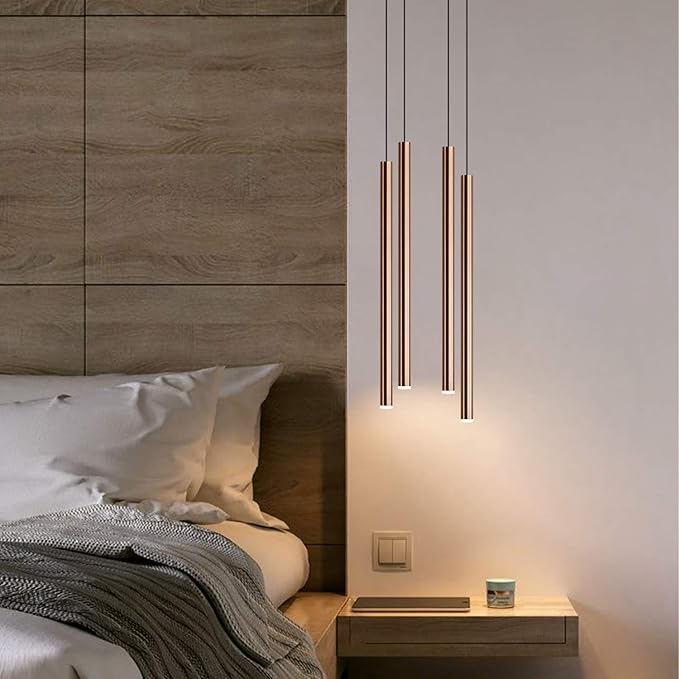 CANALIS 4 Mini Pendant Lighting Copper - LED Hanging Light Fixture for Kitchen Island, Bar, Foyer - Cluster Pendants - Dimmable, Adjustable Wire, Lamp Bulb Included