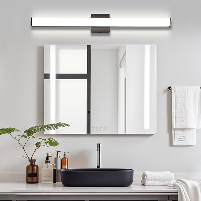 LED Bathroom Vanity Light Fixtures 31.5in Matte Black,Dimmable 24W 4000K Natural White Square Wall Fixture, Modern Lighting for Over Mirror, Damp Rated