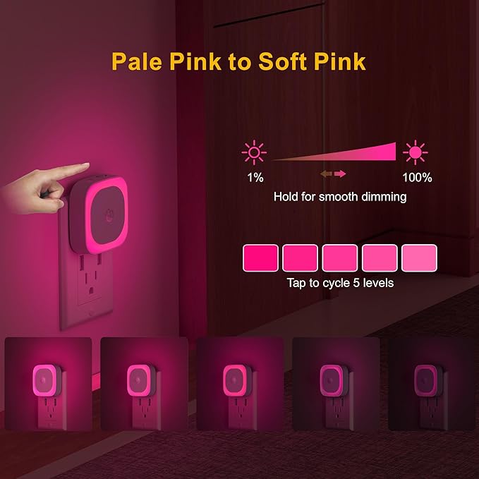 YUNLEX 2 Pack Plug in Night Light with Motion Sensor & Dusk to Dawn Sensor, Soft Pink Glow for Bedroom, Hallway, Girls Room, 3 Sensor Modes, Auto ON/Off, Dimmable Nightlight as Mother GIFS