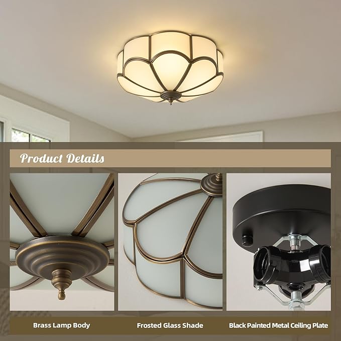 Vintage Black Glass Ceiling Light - Small 11.8 Inch Bronze Mid Century Flush Mount Lighting Fixtures - Art Deco Antique Modern Lamps for Hallway Bedroom Kitchen Entryway Farmhouse Foyer Bathroom Hall