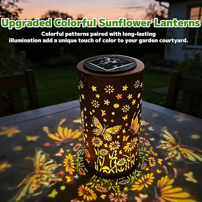 Colorful Butterfly Solar Lantern Outdoor Waterproof Garden Decorative Light, Hanging & Tabletop Solar Powered Lantern with Projection Pattern for Patio Garden Yard Balcony (Butterfly)