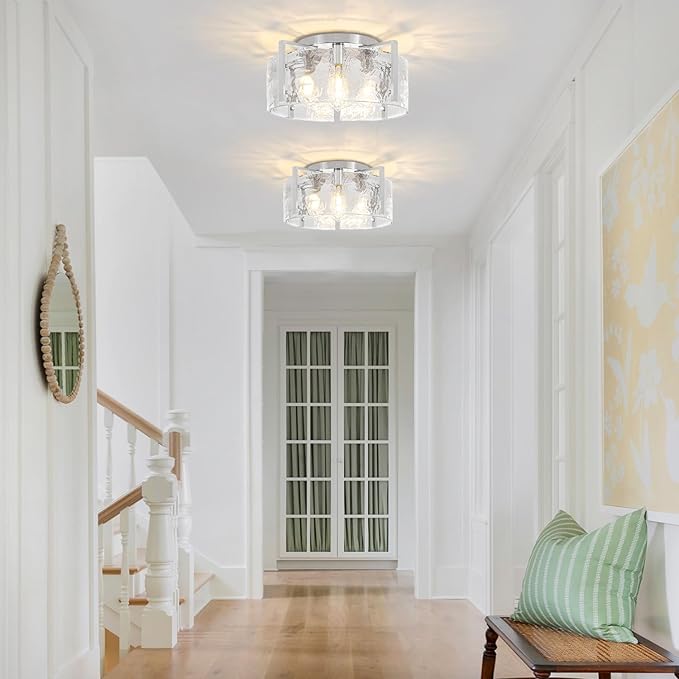 18.5'' Modern Brushed Nickel Semi Flush Mount Ceiling Light, Hallway Light Fixtures, 4-Light Glass Ceiling Lights for Entryway Kitchen Dining Room Foyer Bedroom Living Room Bathroom Lighting Fixtures