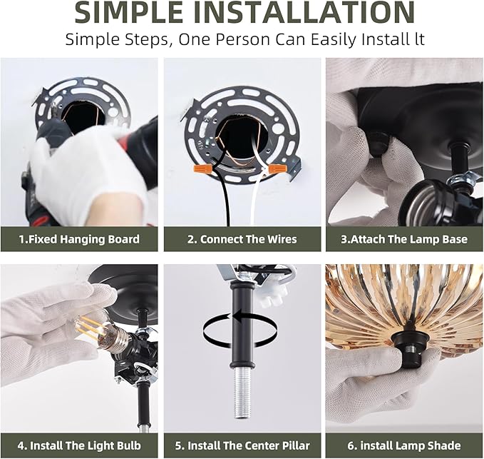 Semi Flush Mount Ceiling Light, 11.8 Inch Black Vintage Hallway Light Fixture with Amber Glass, Close to Ceiling Light for Bedroom Kitchen Living Room Bathroom Foyer, E26 Base