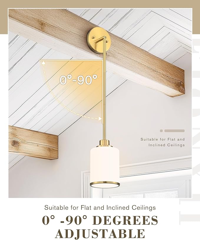 Beionxii 2 Pack Brushed Gold Pendant Lights Kitchen Island, Modern Kitchen Pendant Lighting Over Island, Hanging Lights with Milk Glass for Sink, Dining Room, Entryway, BX-PL02BG-2