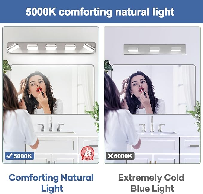 360° Rotate LED Bathroom Vanity Light Fixtures, 2100LM Acrylic Brushed Nickel Vanity Lights for Bathroom, Modern Wall Lighting Fixtures Over Mirror Kitchen Living Room (Natural White Light 5000K)