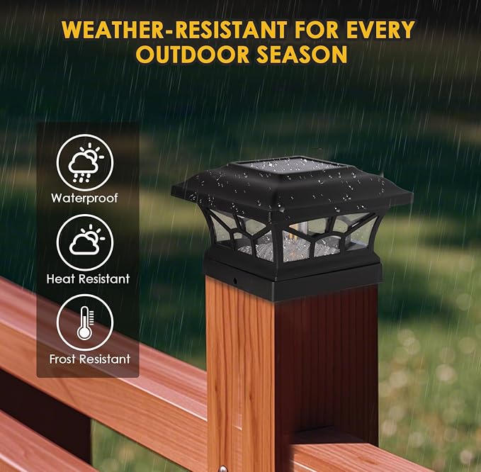 4 Pack Solar Post Cap Lights Outdoor Waterproof, Fits 4x4, 5x5, 6x6 Wooden & Vinyl Fence Decks with Warm & Cool White Light Modes.(Classic Black,4)