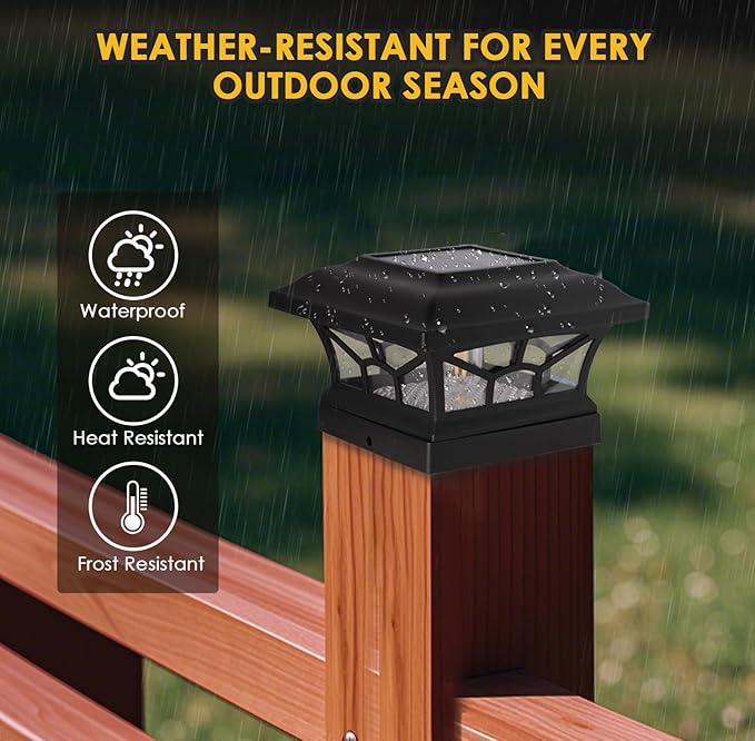 8 Pack Solar Post Cap Lights Outdoor Waterproof, Fits 4x4, 5x5, 6x6 Wooden & Vinyl Fence Decks with Warm & Cool White Light Modes, Classic Black