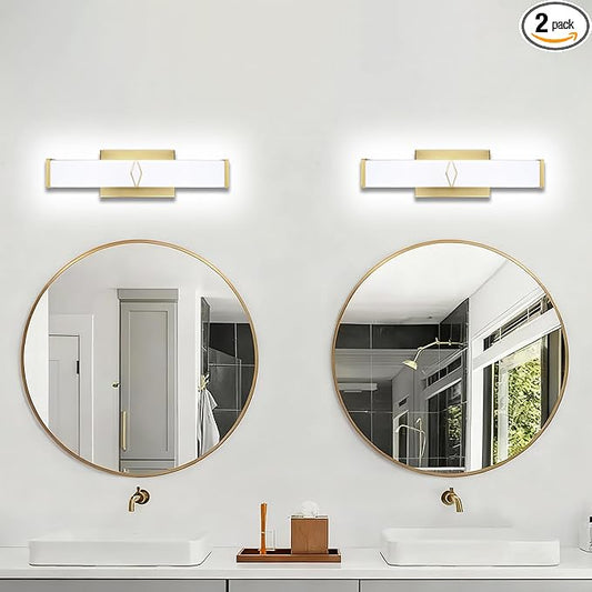 16 Inch Bathroom Vanity Light 2000LM, 5700K Daylight White Modern Bathroom Light Dimmable, AC 120V 20W Gold LED Vanity Lighting Fixtures Wall Sconce ETL Certified, 2Pack