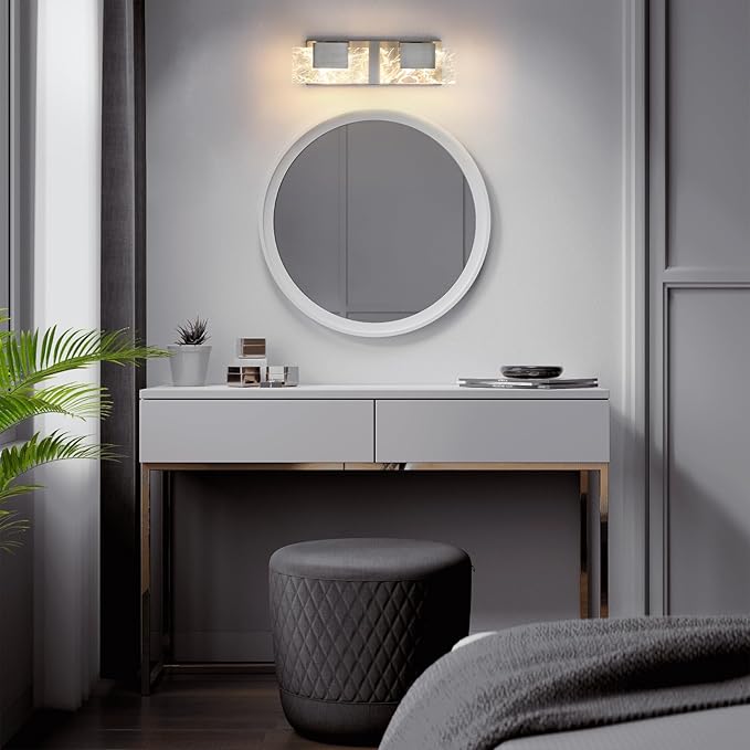 LED Bathroom Vanity Light: 16 Inch Brushed Nickel Acrylic Modern Lighting Fixtures - 2-Lights Contemporary Smoke Design Wall Lights Fixture Over Mirror 3000K
