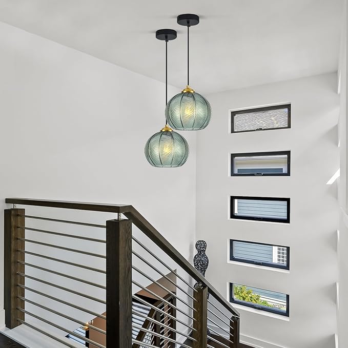 Mikeru 2-Pack Mint Glass Pendant Lights Kitchen Island Lighting Single Globe Pendant Light Fixtures Century Modern Kitchen Island Pendant Lighting for Bedroom Living Dining Room Light (Without Bulbs)