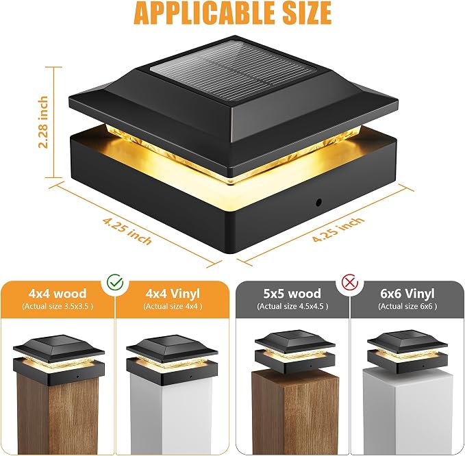 Brightown Solar Post Cap Lights Outdoor 2-Pack, Waterproof Fence Post Solar Lights for 4x4 Wood/Vinyl Posts, 16 LED Deck Post Lights with 2 Color Modes Decorate Patio Porch Garden