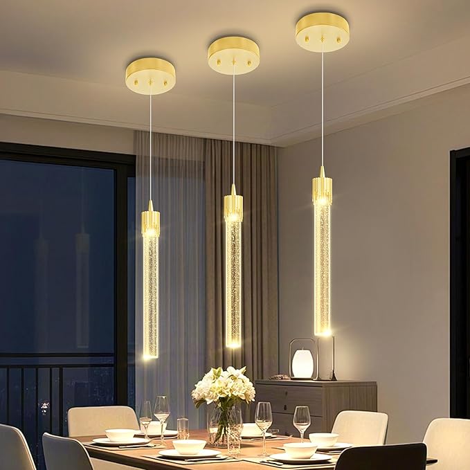 ykolupty Mini Chandelier Modern LED Gold Pendant Lights for Kitchen Island Small Crystal Hanging Light Dimmable 2700k-6000k