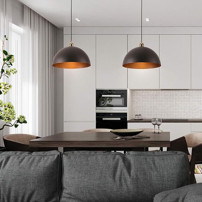 Vintage Black Pendant Light 13.7'' Retro Farmhouse Dome Pendant Lamp Modern Industrial Chandelier for Wire Length 78.74 '' Kitchen Island, Bedroom, Dining Room, Living Room, Hallway