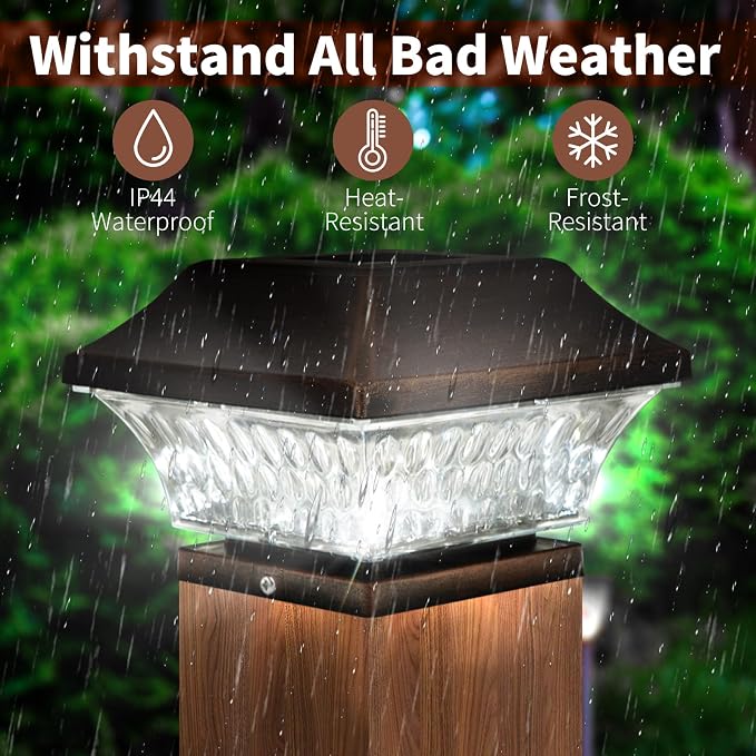 SUNWIND Solar Post Cap Lights Outdoor 4x4 LED Solar Garden Lighting Deck Fence Cap Light Wooden Post Brushed Copper 4 Pack