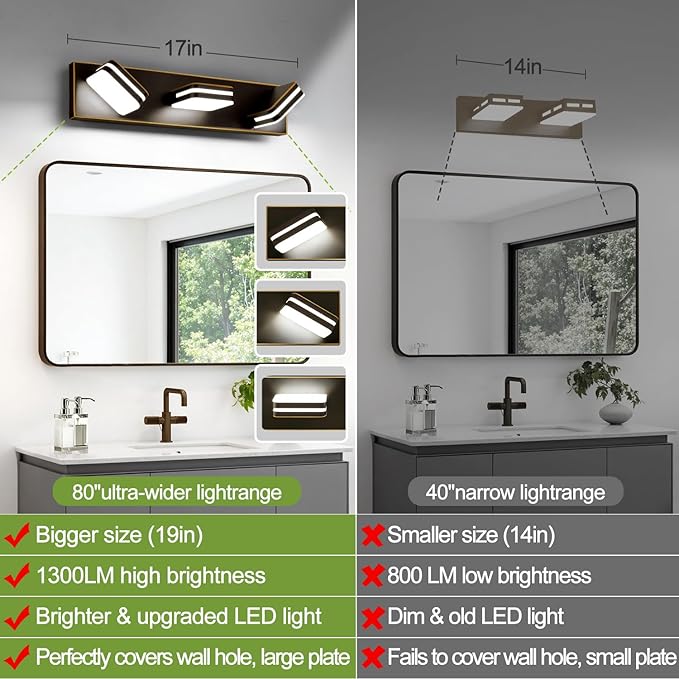 360° Rotate LED Bathroom Vanity Light Fixtures, 1300LM Acrylic Brown and Gold Vanity Lights for Bathroom, Modern Wall Lighting Fixtures Over Mirror Kitchen Living Hallway (Natural White Light 5000K)
