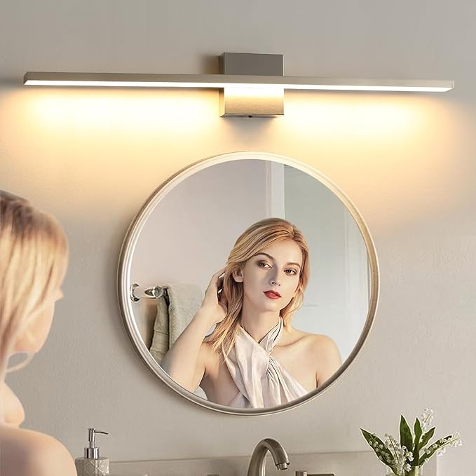 Bathroom Light Fixtures Over Mirror, 32 Inch Brushed Nickel Bathroom Vanity Light, LED Modern Wall Sconce 3000K Bar Vanity Lights for Bathroo