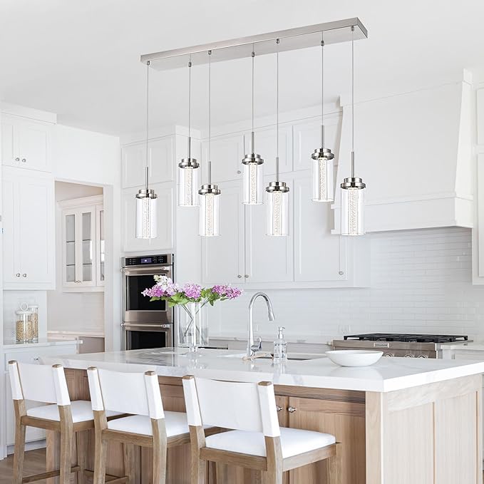 MELUCEE 43.3" Linear Chandelier for Dining Room Modern Led Pendant Light Fixtures 3000K-6000K Adjustable Color Temperature Dimmable Island Lights for Kitchen Living Room Office Bar, 35W