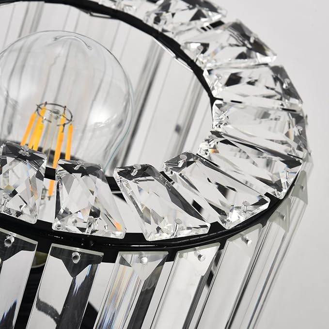 Black Crystal Semi Flush Mount Ceiling Light, Modern Chandelier, 9.06" Diameter, 7.28" Height, Bedroom, Dining Room, Kitchen