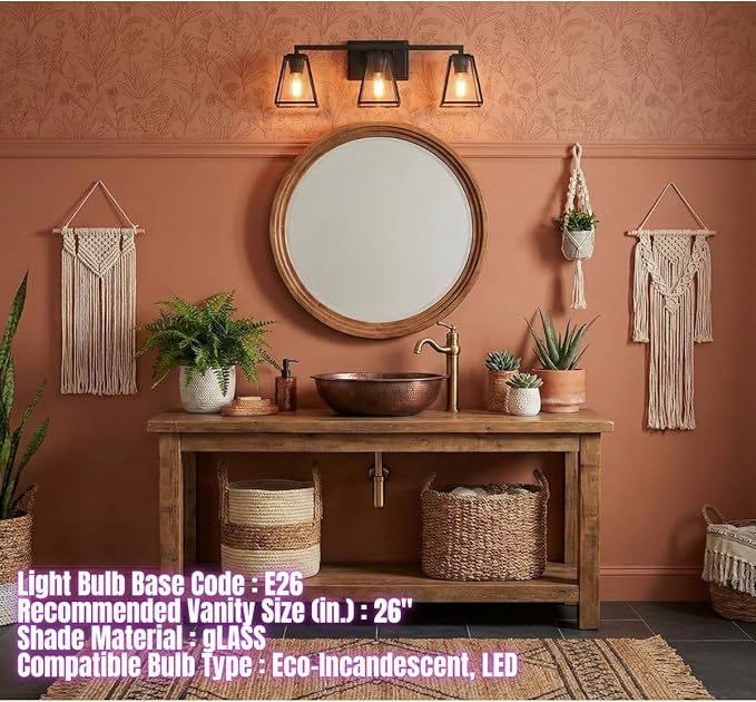 LYTIO Bathroom Light Fixture 24 Inch 3 Light Bath Vanity Light with Clear Glass Shades Wall Lamp for Mirror Living Room Hallway Cabinet 100W