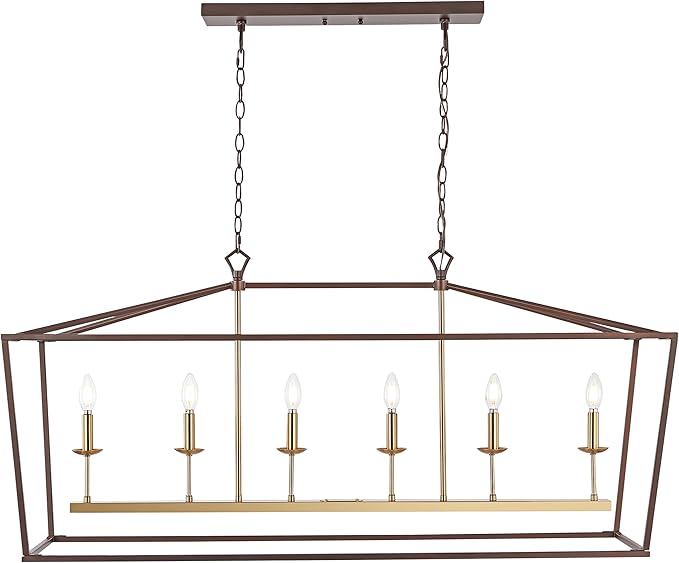 JONATHAN Y 49" Oil Rubbed Bronze/Brass Gold Lantern Pendant Light, 1-Light Pagoda Style Metal Cage Farmhouse Hanging Ceiling Fixture for Kitchen Island, LED Bulb Included (JYL7439D)