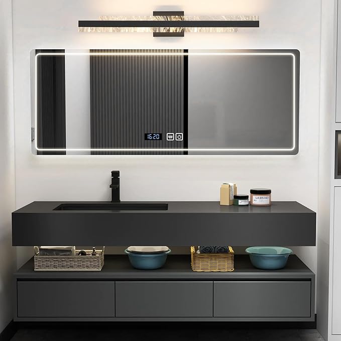 Modern Bathroom Vanity Light: Matte Black 32 inch 28W Dimmable LED Bath Bar Light Fixtures Over Mirror - Wall Sconce Picture Lights for Paintings Cabinets Bedroom 3000k