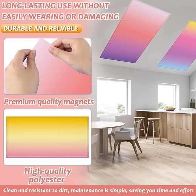 8 Pack Fluorescent Light Covers with 80 Magnets Decorative for Classroom Ceiling Light 4 x 2 Feet Magnetic Lights Covers Filter Easy Install for Office School Hospitals Drop Ceiling Supplies(Gradient)