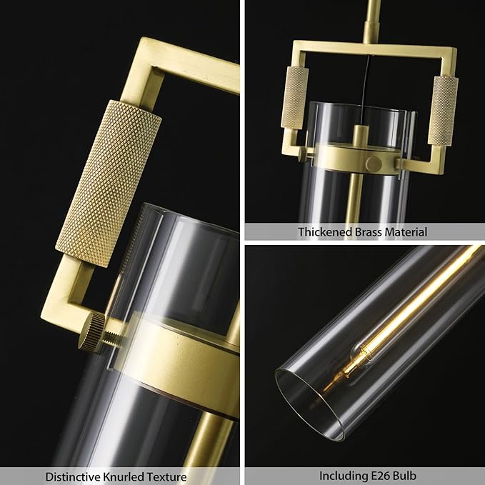 Brass Pendant Lights,Modern Glass Pendant Lights Kitchen Island,21.6'' Farmhouse Gold Kitchen Pendant Lighting Over Island for Dining Table,Bathroom,Bedroom,Included E26 Bulb