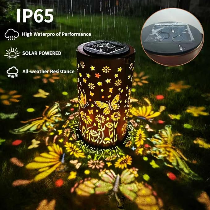 Colorful Butterfly Solar Lantern Outdoor Waterproof Garden Decorative Light, Hanging & Tabletop Solar Powered Lantern with Projection Pattern for Patio Garden Yard Balcony (Butterfly)