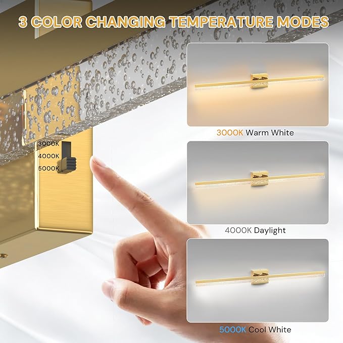 L LOHAS LED 48-Inch Bathroom Vanity Light Bar Over Mirror, Gold Modern Bathroom Light Fixtures with Bubbled Acrylic Shade, 3CCT Adjustable LED Vanity Lights for Living Room Wall