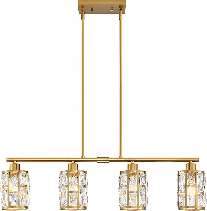 MEXO Crystal Pendant Light Fixture for Kitchen Island Dining Room, Farmhouse Chandelier Gold Close to Ceiling Lightings Over Table, 10068-GD