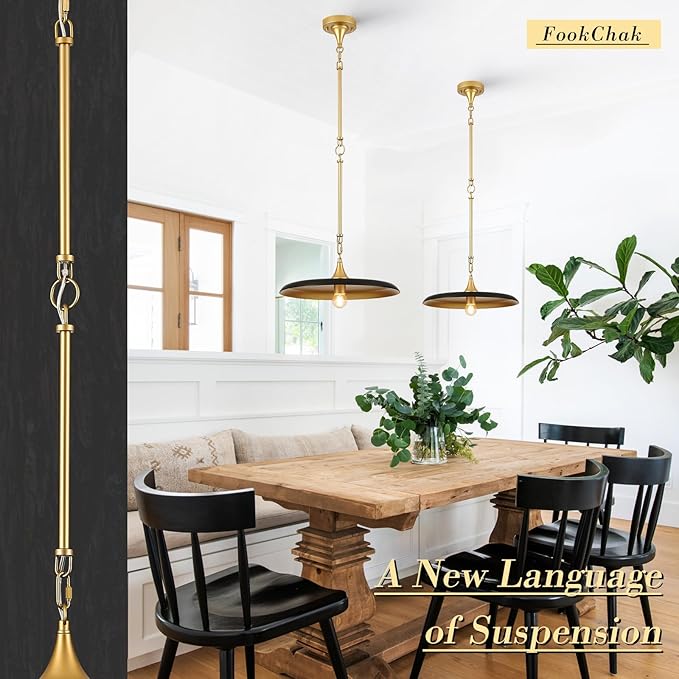 Black Pendant Light 15.7in Pendant Lights Modern Kitchen Island Pendant Light Fixture with Adjustable Black Gold Industrial Pendant Lighting for Dining Room Kitchen Sink, E26