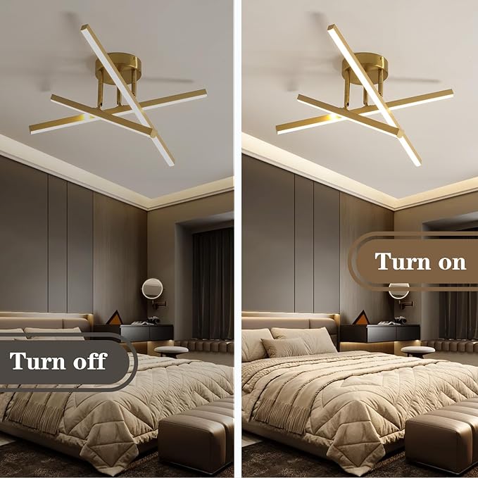 Gold Modern Sputnik Chandelier Ceiling Light Fixtures,3-Lights Industrial Metal Semi Flush Mount Ceiling Light for Bedroom Dining Room Living Room Kitchen Hallway(Gold, 3 Head)