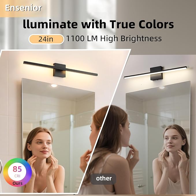 Brushed Black Vanity Light 30 Inch Modern Bathroom Light Fixtures 18W Wall Vanity Lamp Over Mirror, Dimmable 5CCT LED Wall Sconce for Bedroom Cabinets