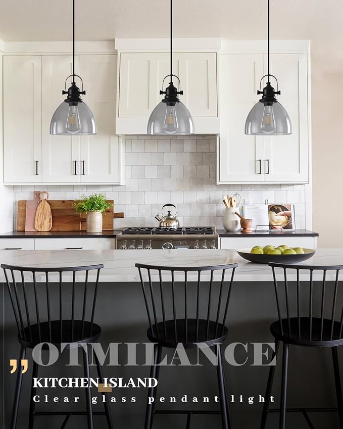 Smoke Gray Glass Pendant Lights Kitchen Island, 7.5 inch Island Pendant Lights for Kitchen, Modern Clear Kitchen Pendant Light 2-Pack, Farmhouse Pendant Lights for Kitchen, Bedroom, Bathroom