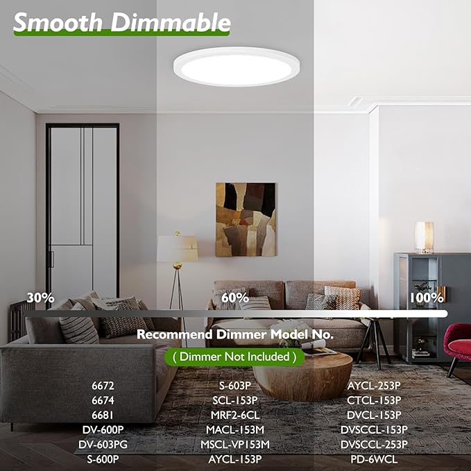 15 Inch Large LED Flush Mount Ceiling Light Fixture, 30W 4000Lm Dimmable Modern Recessed Ceiling Lamp, 5000K Daylight White Super Slim Low Profile Ceiling Light for Kitchen Bedroom Hallway, 1-Pack