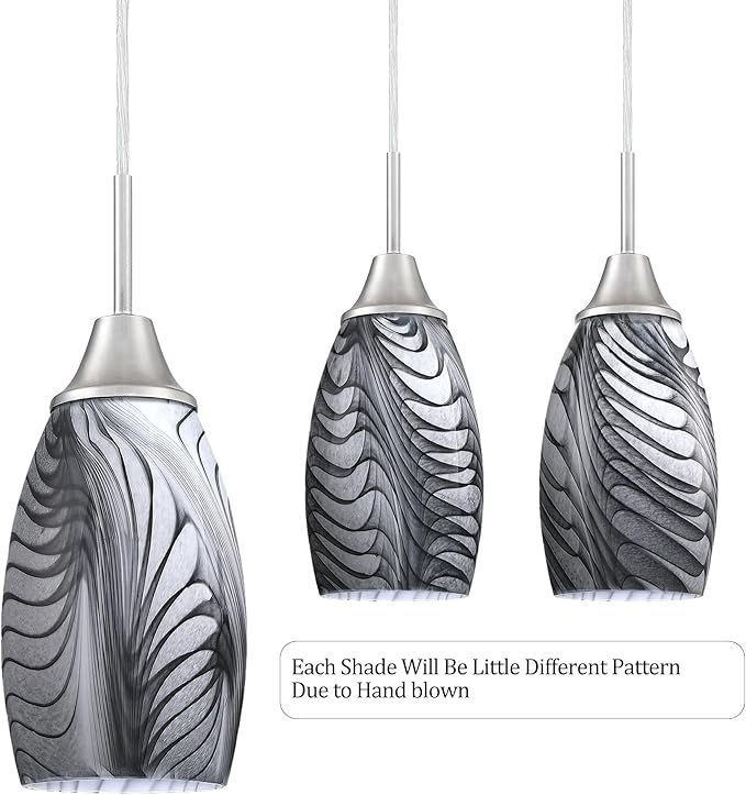 Viinew 1-Pack Mini Glass Pendant Light 4.72" with Handblown Black Gray Marble Art Glass Hanging Light Oval Ceiling Hanging Light Fixture for Dining Room Kitchen Island Cafe Foyer Hallway