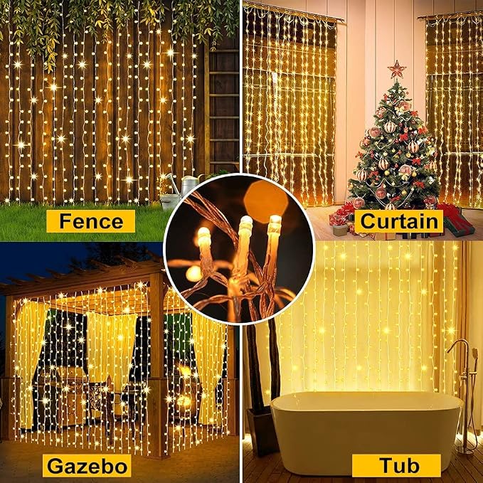 2 Pack Solar Curtain Lights Outdoor Garden Fairy String Lights 300 LED 8 Modes Remote Control Waterproof Solar Waterfall Lights for Gazebo Patio Party Festival Wedding Christmas Decorations(Warm)