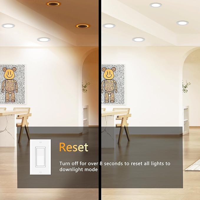 CycevSun Canless 6 Inch LED Recessed Lights with Night Light 16 Pack, Ultra Thin Wafer Downlight Indoor Exterior Soffit, Dimmable & 5 Color Selectable,12W, 120V, ETL Listed