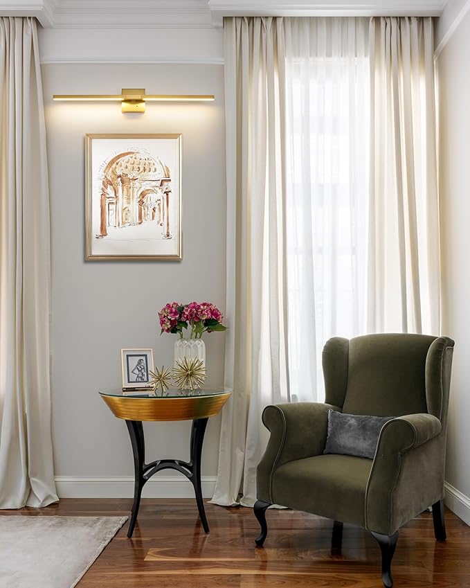 Rayogale 8000mAh Battery Operated Wall Sconce, 3000K/4500K/6000K Dimmable Gold Cordless Rechargeable Wall Sconces Set of Two with Timer Function for Living Room, Bedroom, Stairwell, 24 Inch