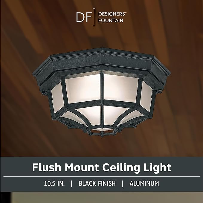 DESIGNERS FOUNTAIN 2067-BK Builder Cast Outdoor Flush Mount Ceiling Light,10.5 in W,Black,(Pack of 6)