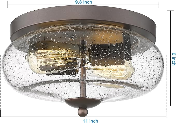 Darkaway Oil-Rubbed Bronze Ceiling Light Fixtures, Indoor Outdoor Flush Mount Ceiling Light with Seeded Glass Shade for Farmhouse Hallway Kitchen Bedroom Porch Living Dining Room